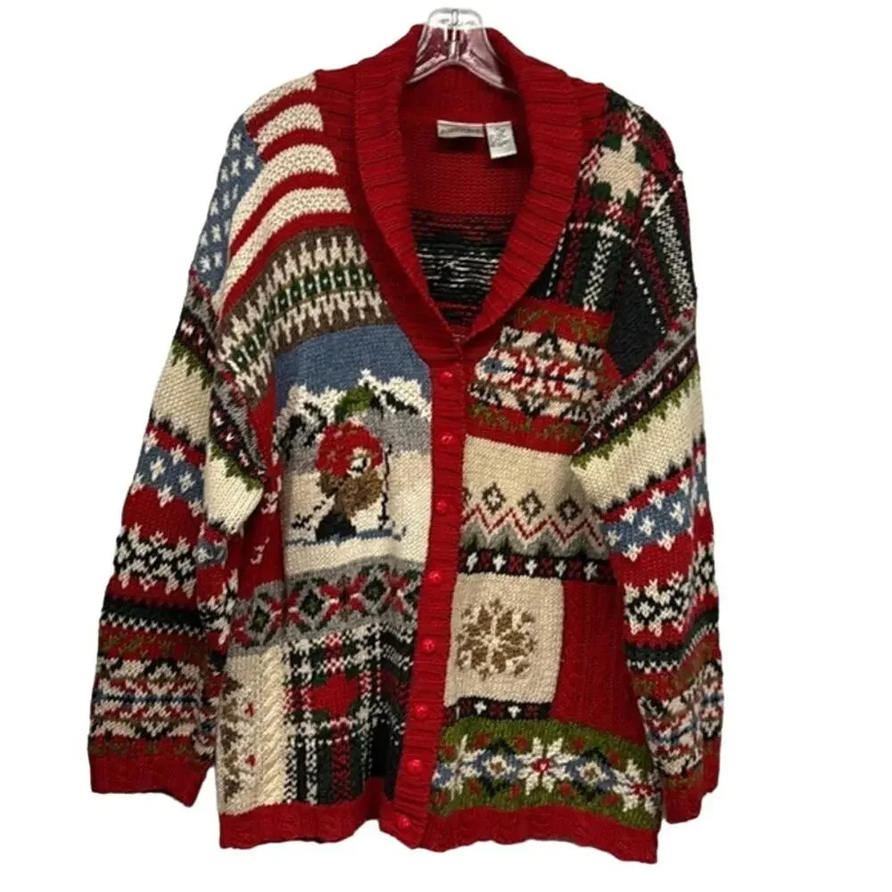 Y2K Fashion‎ Bug Ugly Christmas Holiday Button Up Sweater Cardigan Size 18/20